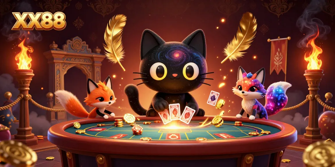 Experience the allure of XX88 as a cosmic casino unfolds with thrilling characters and golden chips.