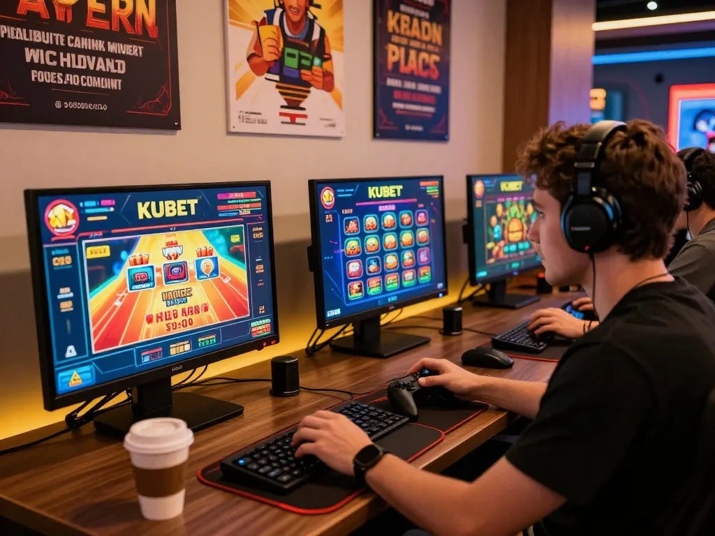 KUBET online gaming session showcasing multiple screens of casino games with an engaged player.