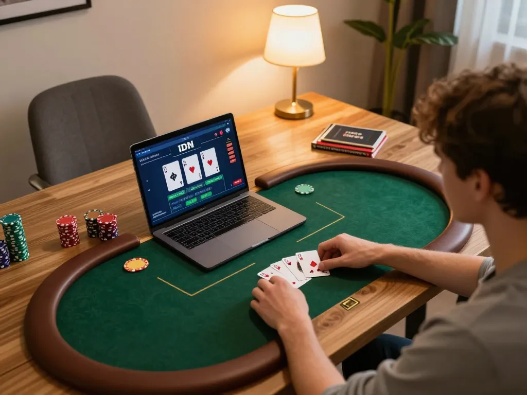 Engaging gameplay with daftar idn poker visible on screen, promoting online poker excitement.