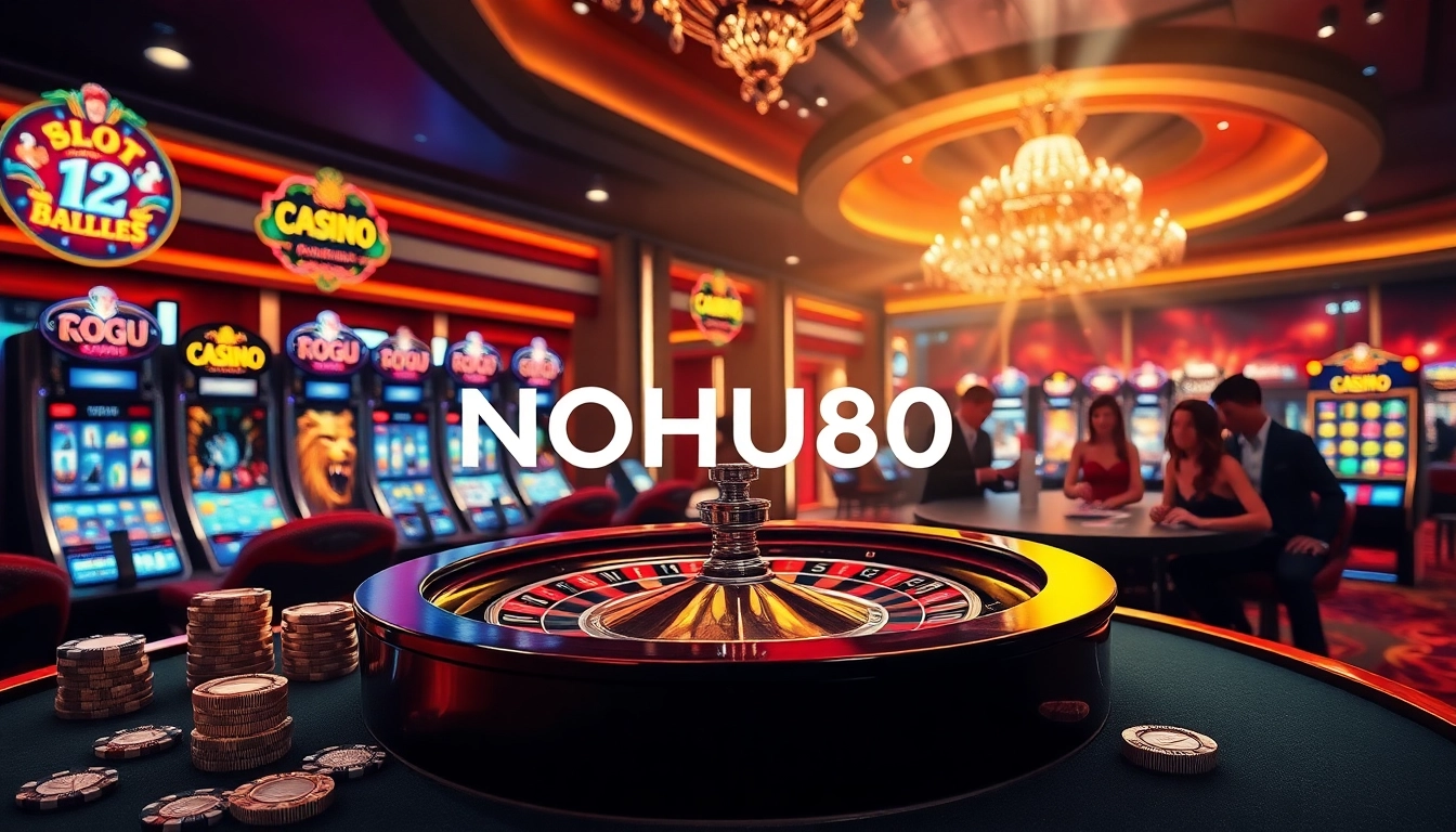 Nohu90 players enjoying a thrilling game in an upscale casino setting.