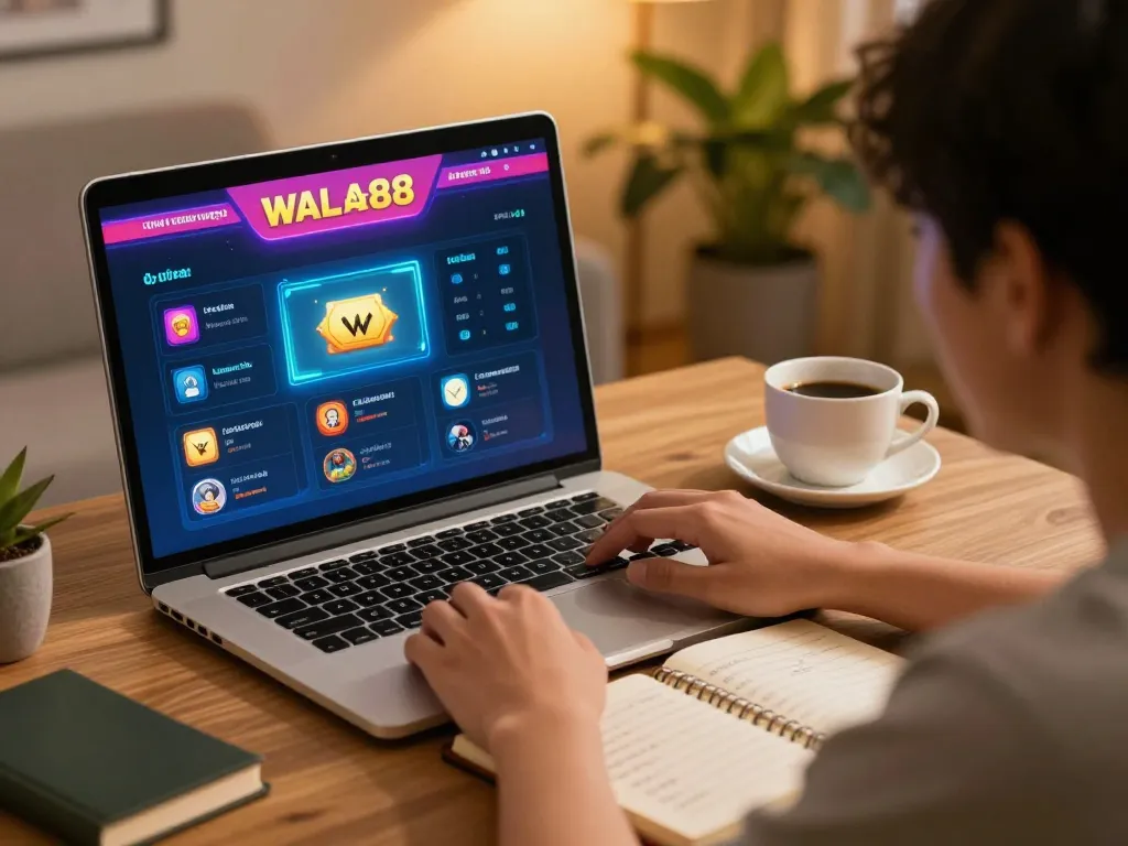 Person engaged in live betting at Nhà cái Wala88 with vibrant graphics and warm ambiance