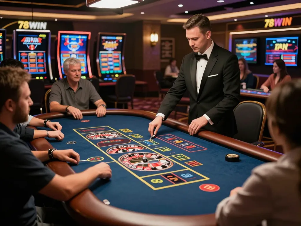 Experience the thrill of betting at 78win01's live roulette table, featuring players engaged in intense gameplay.