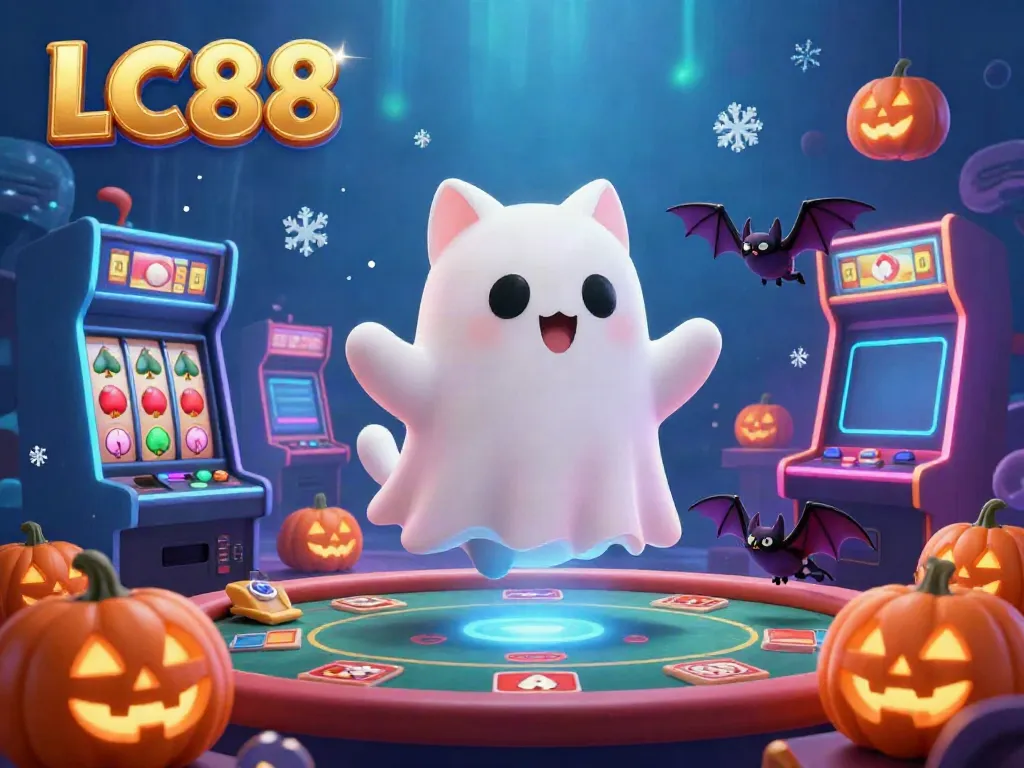 Engage with the thrilling atmosphere of LC88 where a ghost cat and vampire bat explore a vibrant casino.