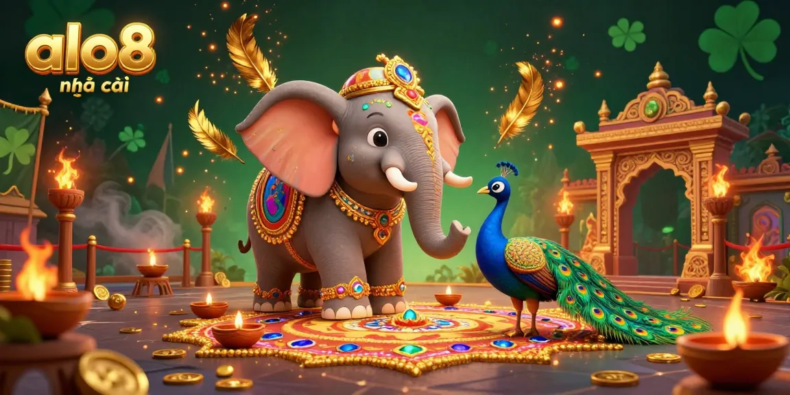 Experience the thrill of alo8 nhà cái with dynamic scenes of colorful 3D elephants, betting tokens, and vibrant casino elements.