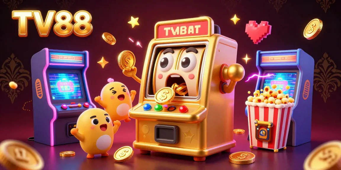 Celebrate wins at TV88 with a thrilling scene showcasing a golden slot machine hitting jackpots.