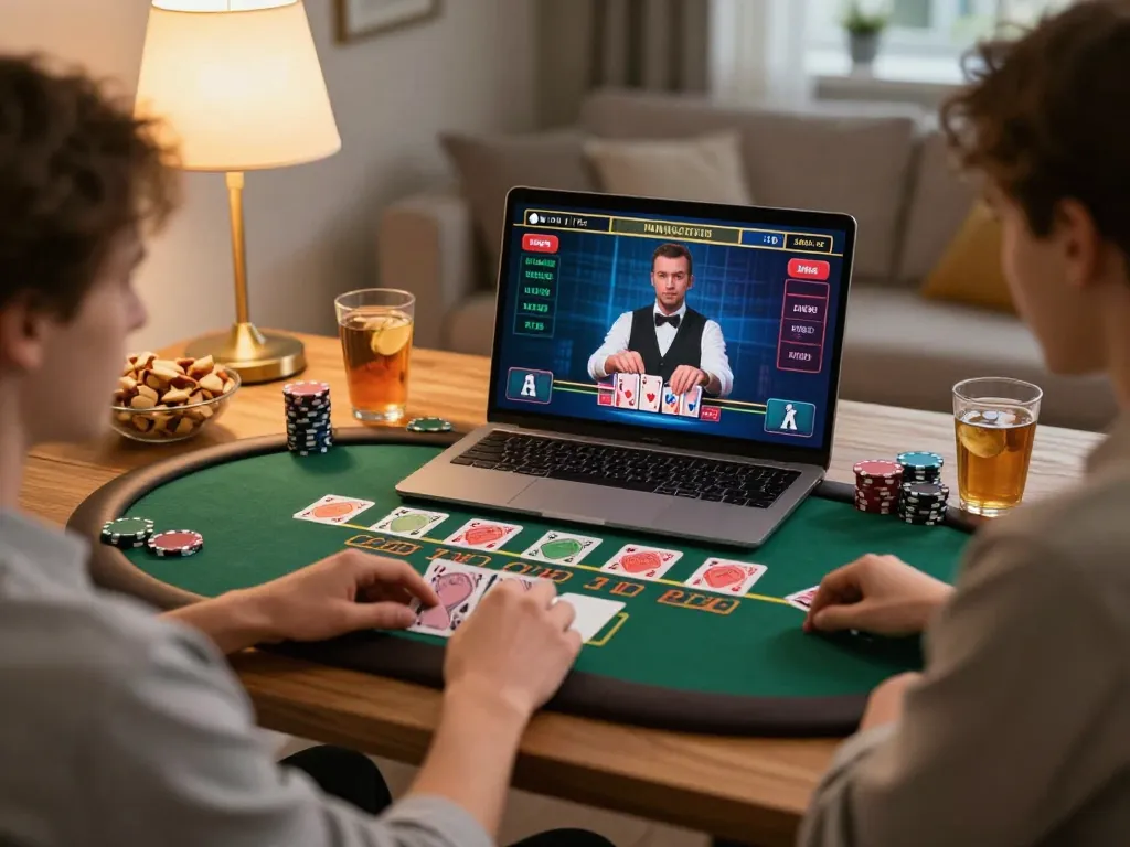 Player enjoying a live dealer blackjack game on 789club's online platform at home.