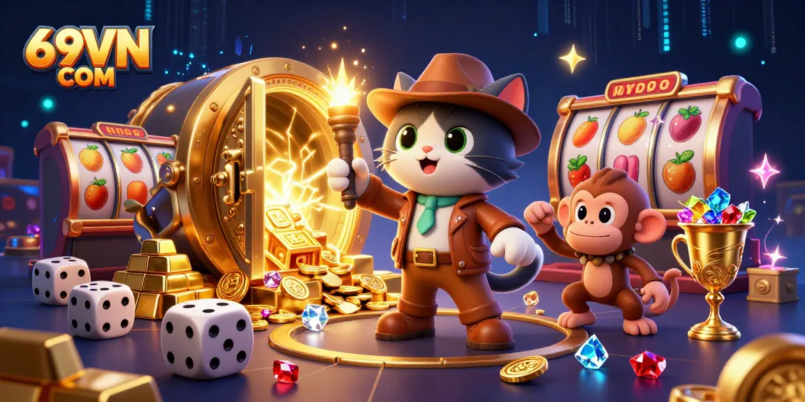Experience thrilling gaming adventures with 69VN COM as you explore vibrant casino scenes packed with treasures.