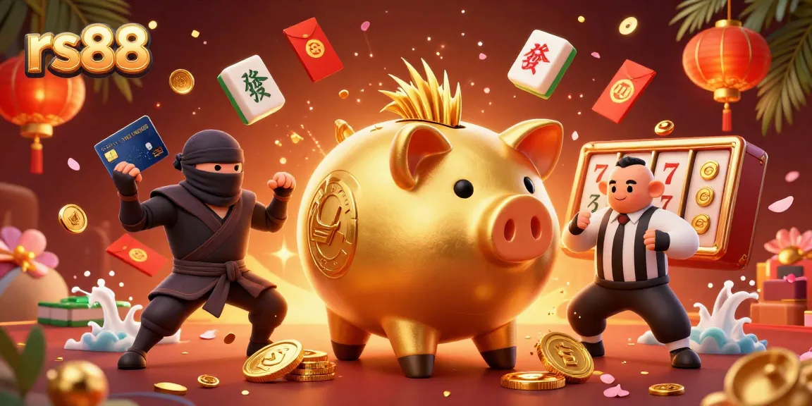 Engage in thrilling gameplay with rs88 featuring an enormous piggy bank sumo wrestler surrounded by vibrant casino elements.