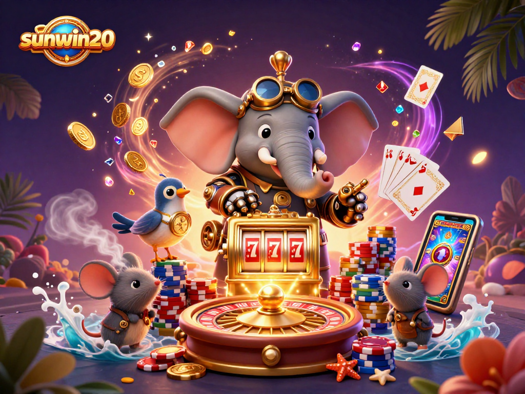 Experience vibrant gameplay with sunwin20 featuring a steampunk elephant and golden slot machine!