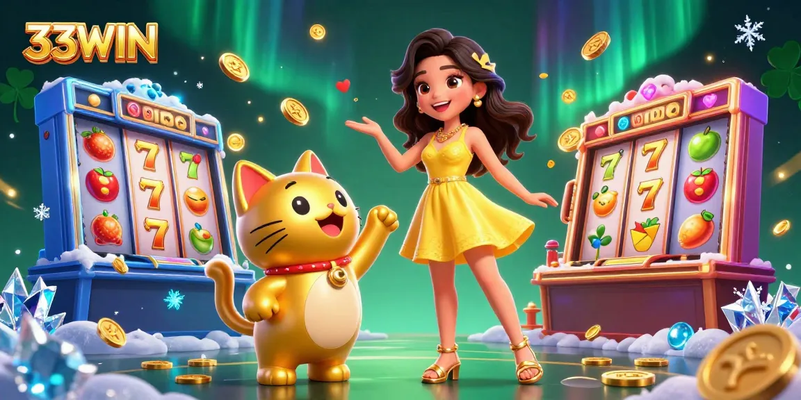 Experience thrilling slots action at 33WIN featuring vibrant characters and golden coins.