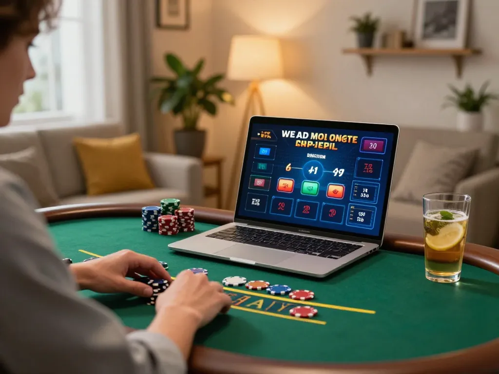 Engaging in live dealer Blackjack on 888top showcasing strategic gameplay at home.