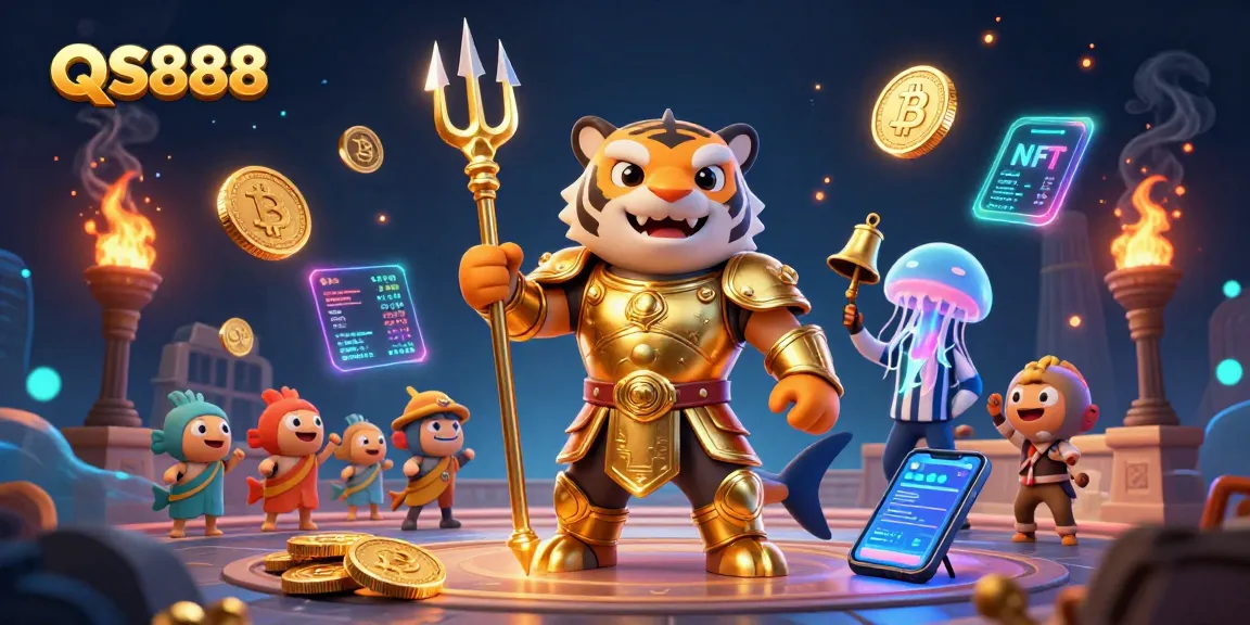 Experience exhilarating crypto gaming with QS888's dynamic underwater scene featuring a gladiatorial shark