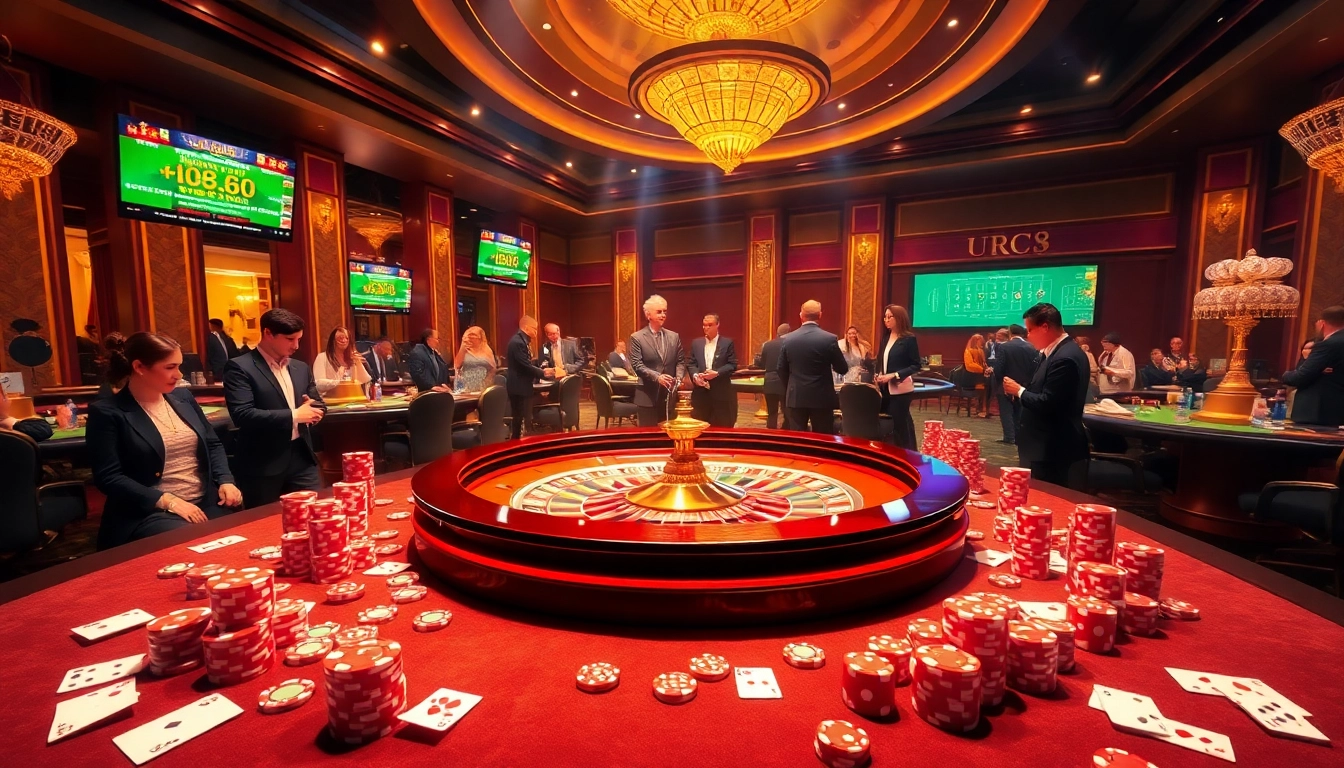 Exciting casino gaming scene at https://urr88.com/ featuring roulette, poker, and vibrant bets.