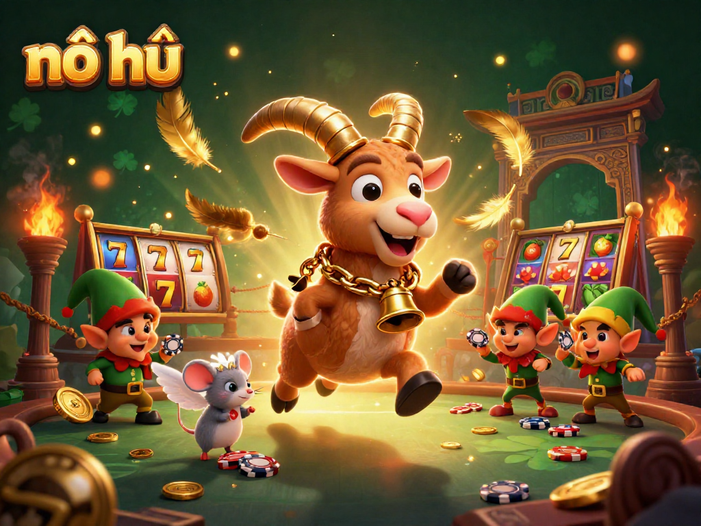 Experience excitement with nổ hũ as Krampus manages a thrilling slot game scene.