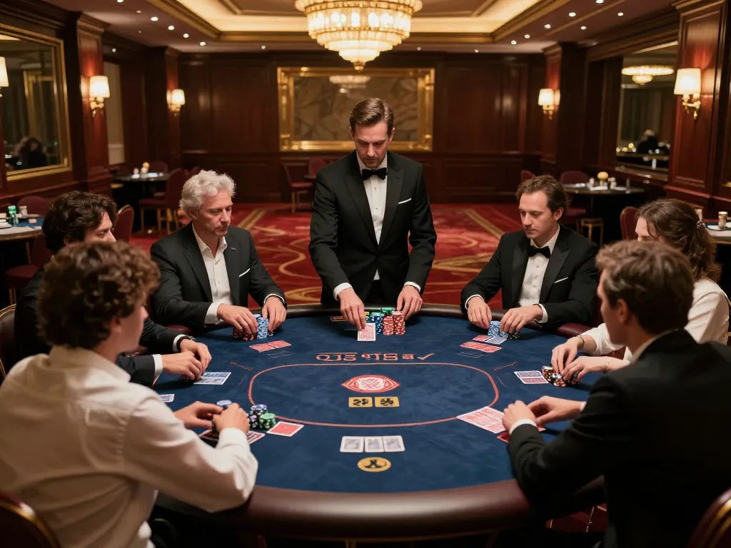 Players engage in a high-stakes poker game at a luxury casino, showcasing sunwin excitement and strategy.