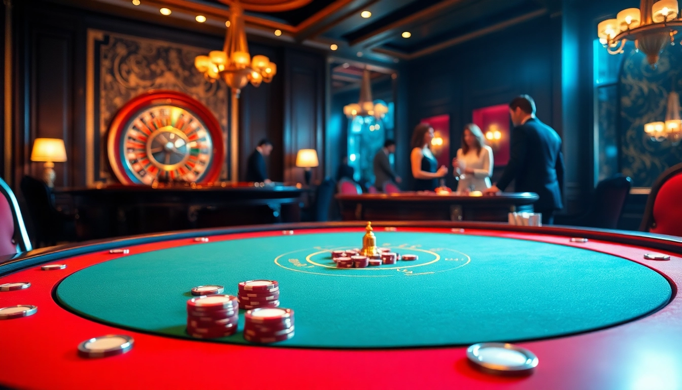 A high-stakes Tài Xỉu MD5 table in a luxurious casino, creating an exciting gambling atmosphere.