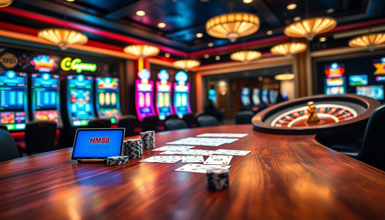 Experience the thrill of casino gaming with HM88 at a luxurious poker table.
