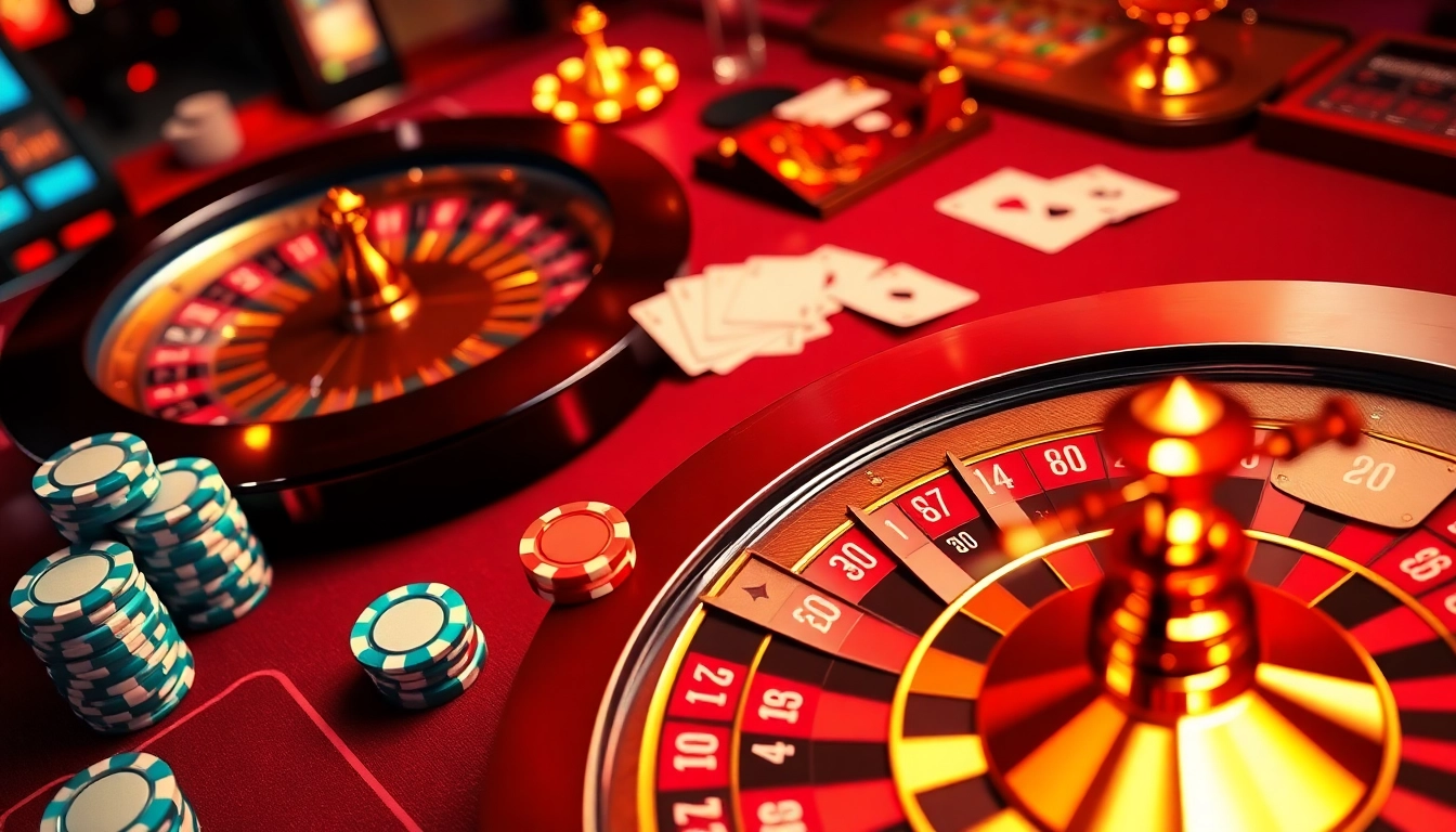Engage with XN88's thrilling online casino scene, showcasing vibrant poker chips and roulette wheels.