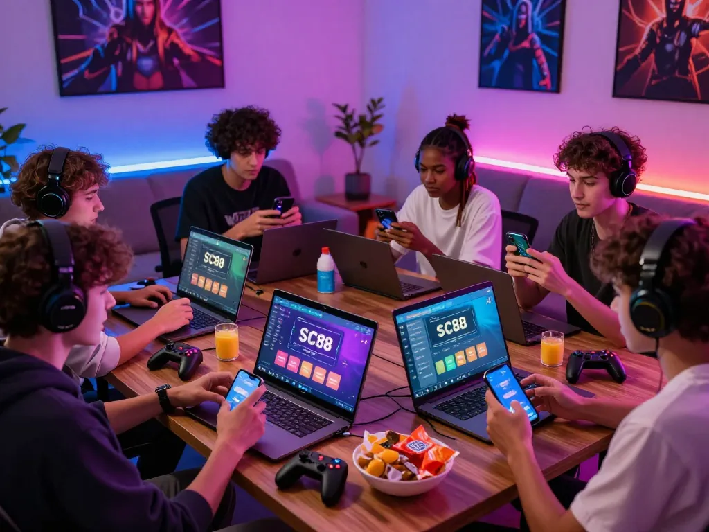Engaging gaming session with friends using SC88 app for online betting entertainment.