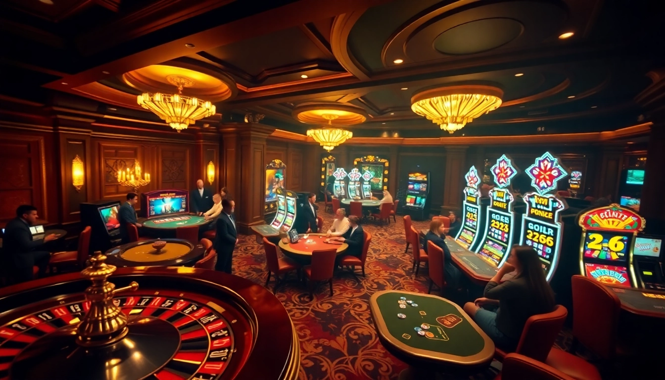 Players enjoying games at https://hitclub4.app/, featuring roulette and vibrant slot machines.
