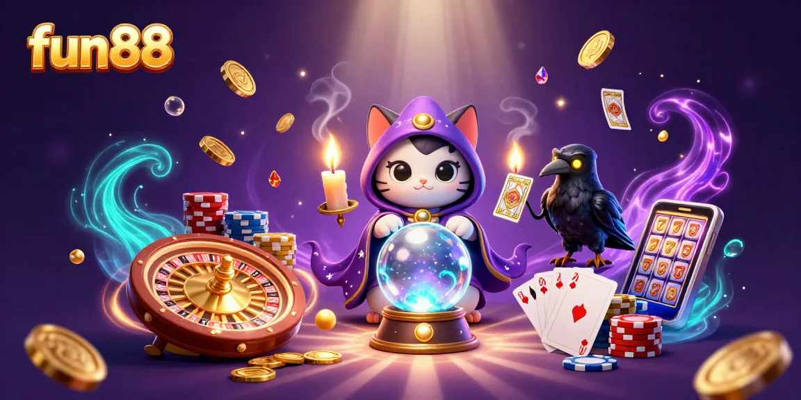 Engage in fun88's captivating casino experience with a mystical cat and a tarot-dealing raven.