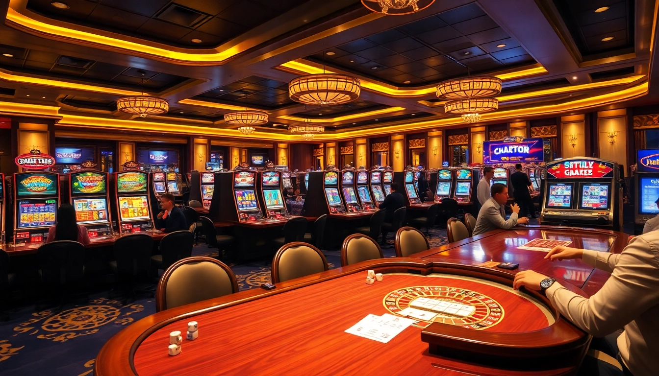Engaging players at Ku88 enjoying an upscale casino atmosphere with vibrant slot machines.