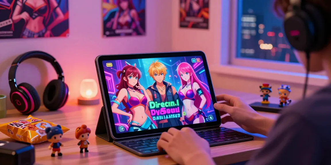Engaging scene of a player enjoying free ecchi games on a tablet amid a cozy gaming setup.
