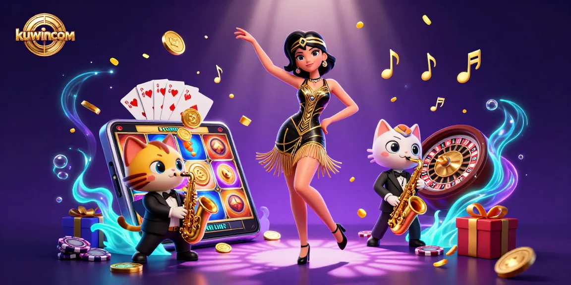 Spin and win with kuwincom in an exciting 3D casino scene filled with vibrant games and characters.