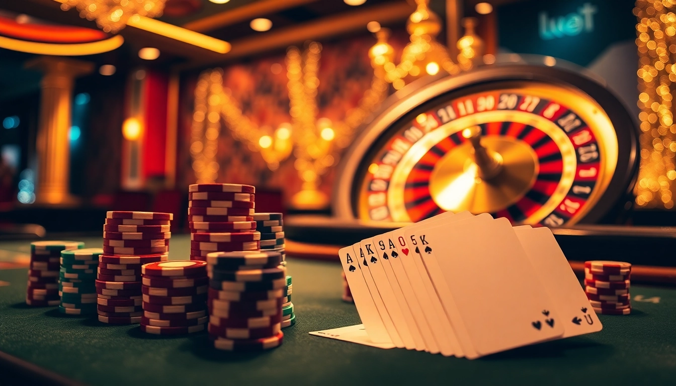 Play exciting games at link 8XX with vibrant poker chips and a luxurious casino background.