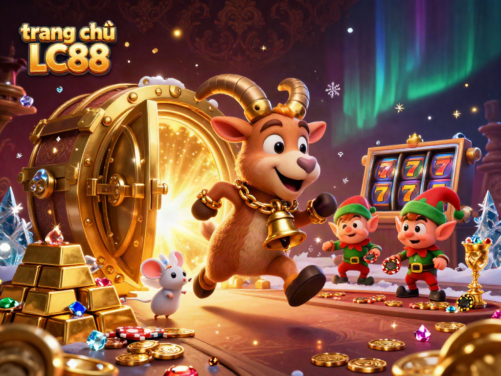 Experience excitement at trang chủ LC88 with festive characters in a thrilling casino scene.