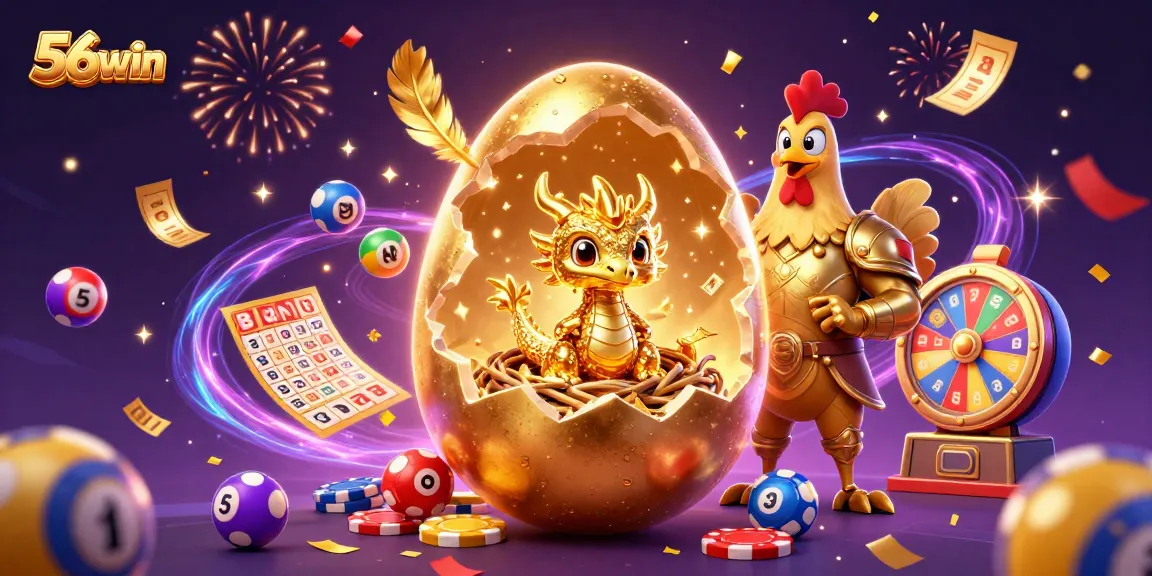 Engage in excitement with 56win as the golden dragon reveals treasure among a lively casino scene.