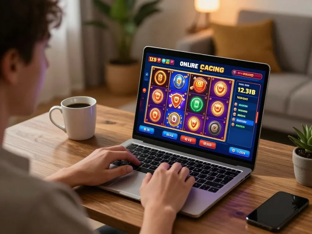 Experience dynamic gameplay at 123B online casino with colorful slot games on modern laptop.