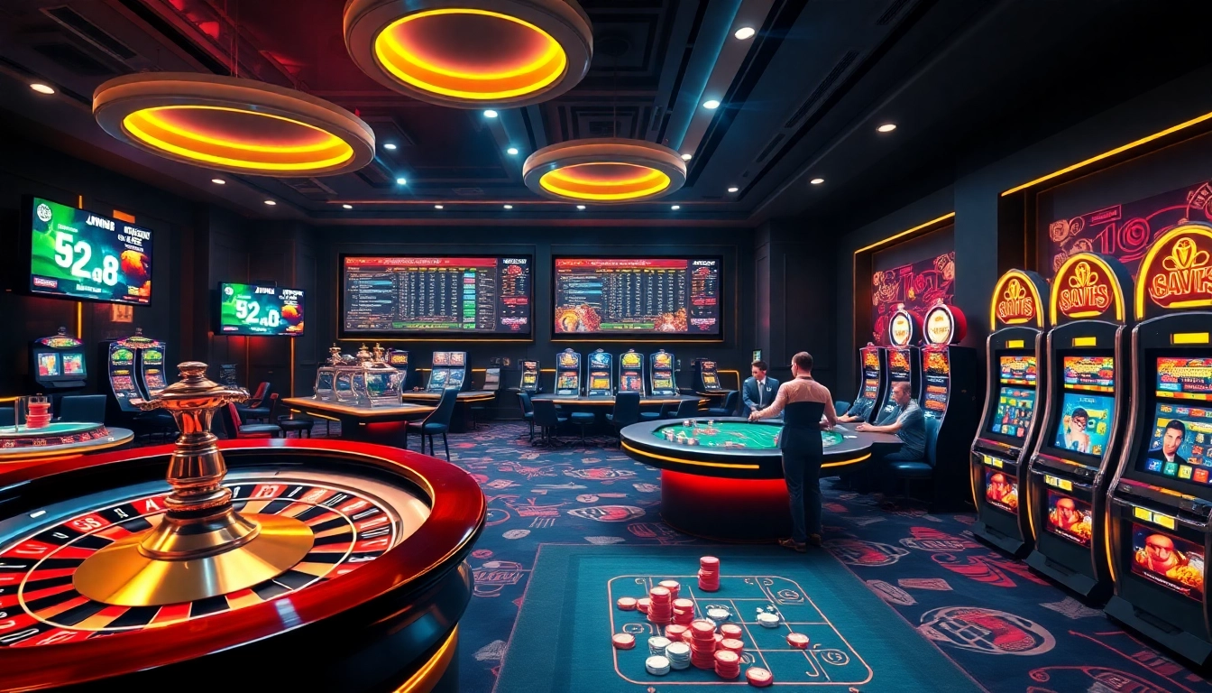 Experience the excitement of casino games and sports betting at Jun88.now, with vibrant tables and slot machines.
