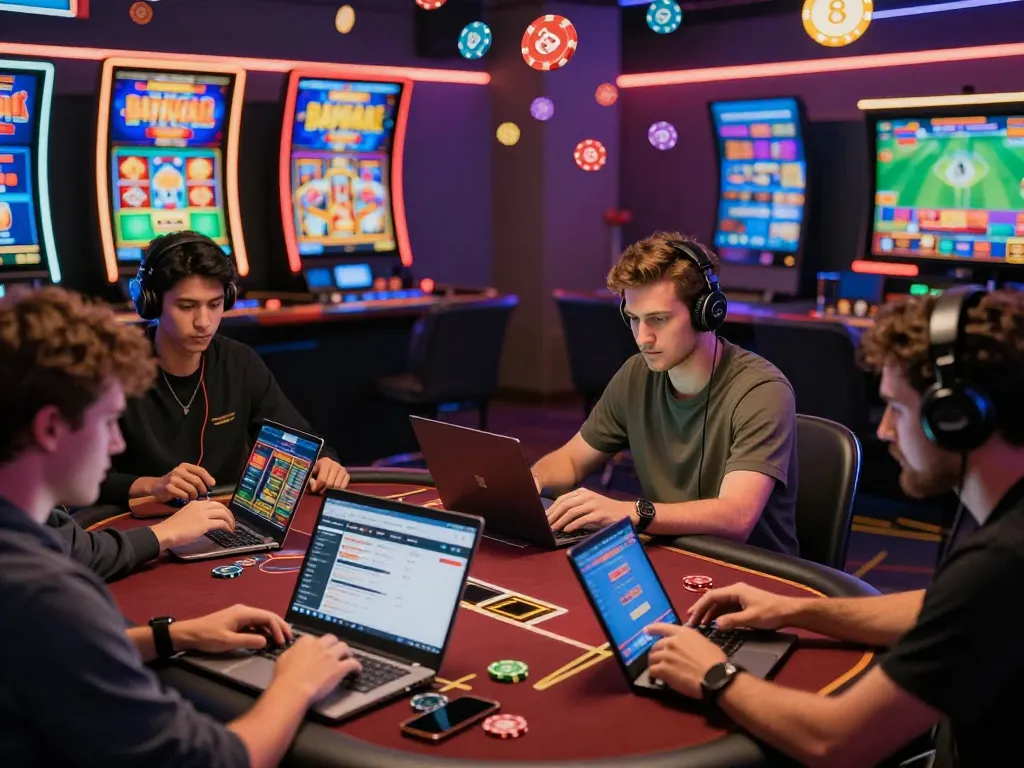 Engaging scene of players enjoying games at https://k88.town/ online casino with vibrant virtual elements.