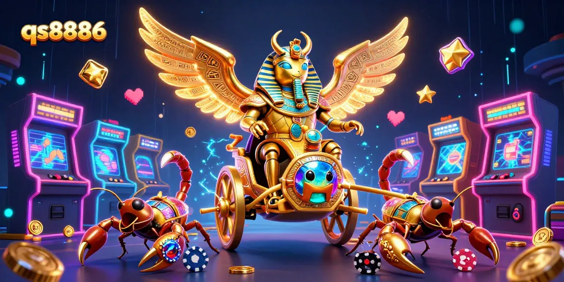 Engage in thrilling gameplay at qs8886 with vibrant arcade machines and golden beetle characters.