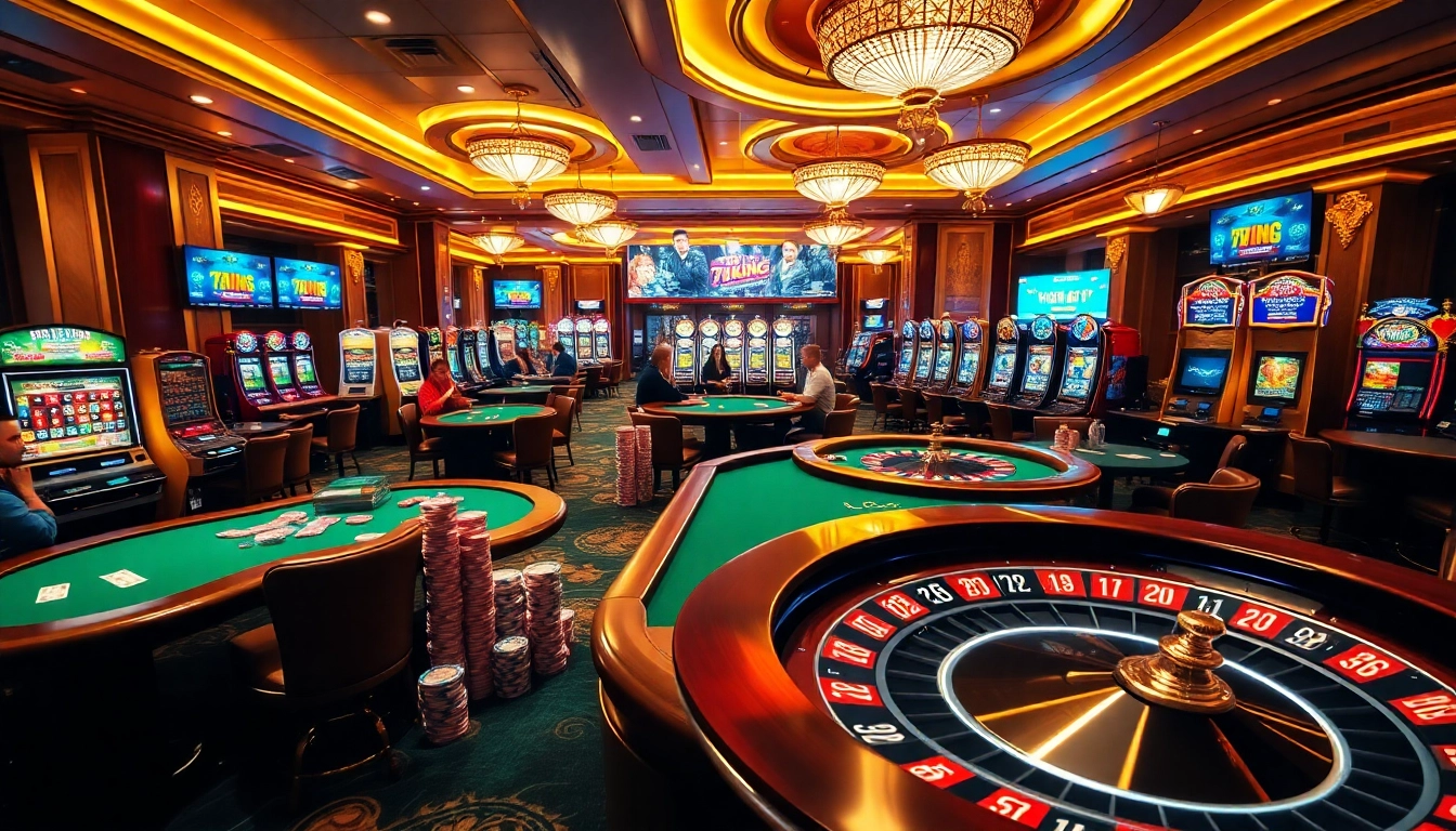 Action-packed gaming experience at 79KING casino featuring poker and slot machines.