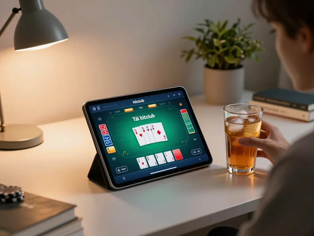 Engaging online gaming scene featuring a user exploring the tải hitclub app on a tablet.