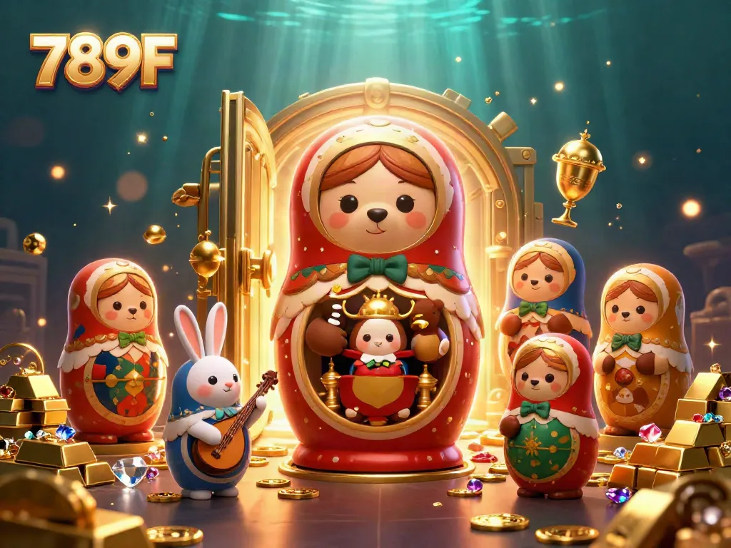 Experience the thrill of gaming at 789F with vibrant casino characters amidst a treasure-filled scene.