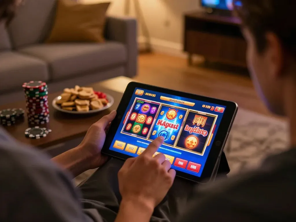 Net88 player engaging with vibrant online casino app showing exciting slot games.