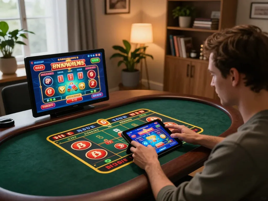 Mobile gaming experience at home while playing 33win casino games on a tablet.