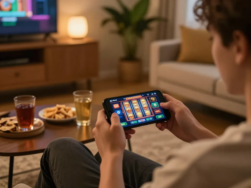 Engaging mobile gameplay action showcasing 888VND casino app on smartphone, highlighting a slot machine interface