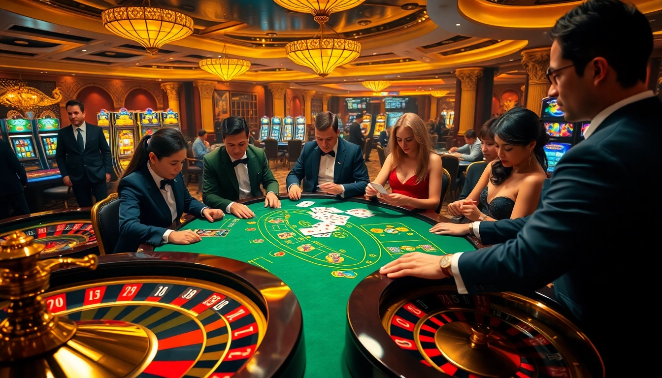Players enjoying a thrilling casino atmosphere at nohu.com with cards and chips in action.