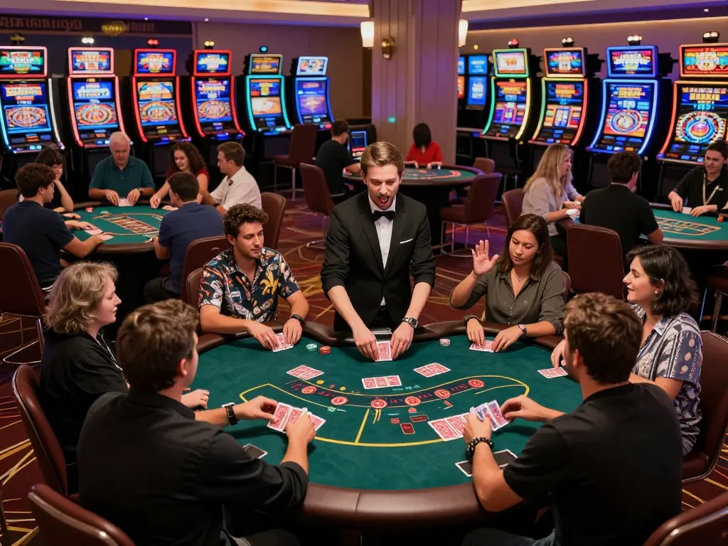 Players enjoying dynamic games at XO88A's vibrant online casino atmosphere, showcasing poker and roulette excitement.