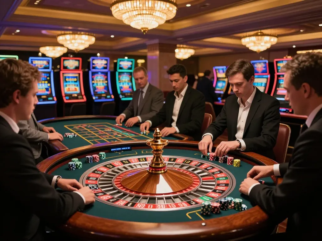Exciting KUWIN roulette game scene with players betting at a luxurious casino table.