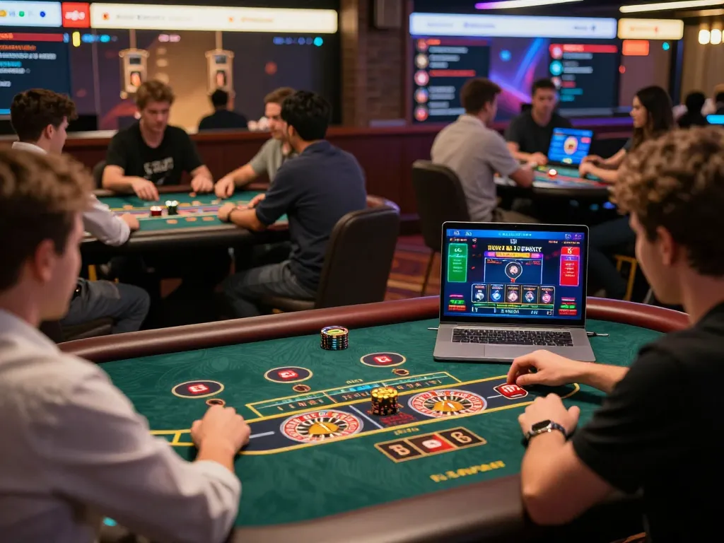 Players enjoying sunwin online casino games, highlighted with vibrant tables and engaging atmosphere.