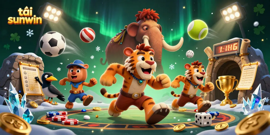 Experience exciting gaming at tải sunwin with a prehistoric casino scene featuring dynamic sports elements.