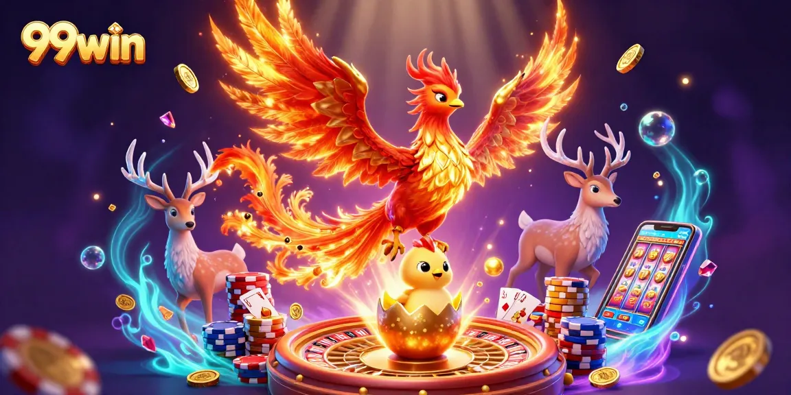 Experience the thrill of winning with 99win's vibrant casino illustration bursting with action.