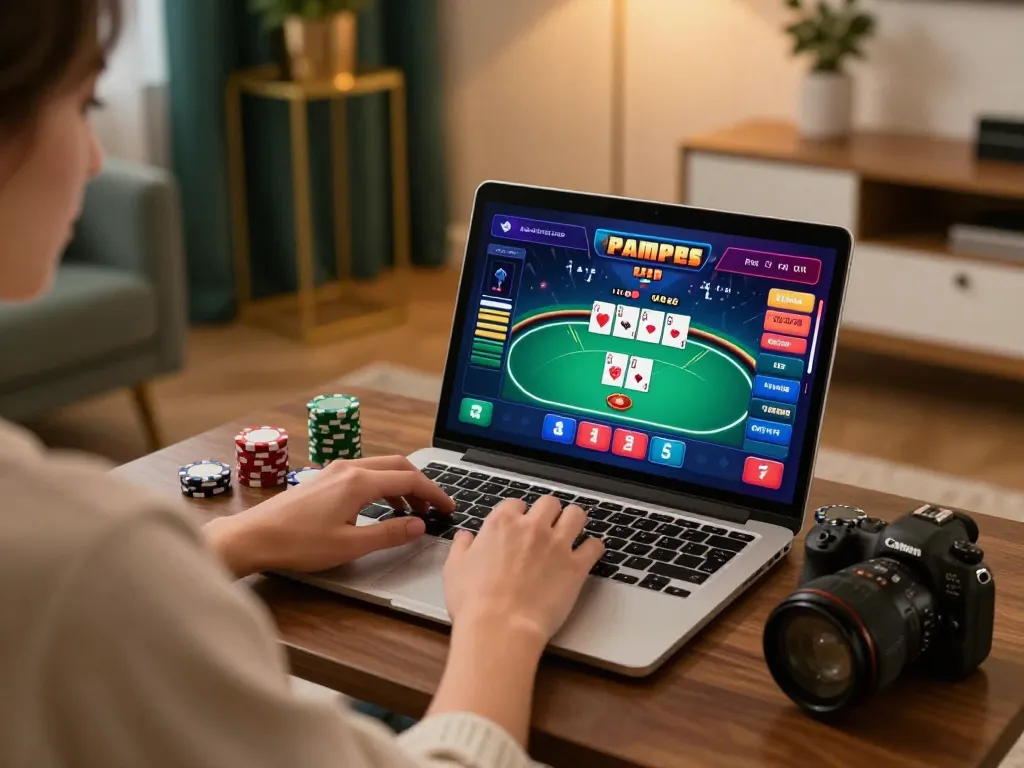 Player enjoying an online game at 789club with vibrant screen showing gameplay and cozy atmosphere.