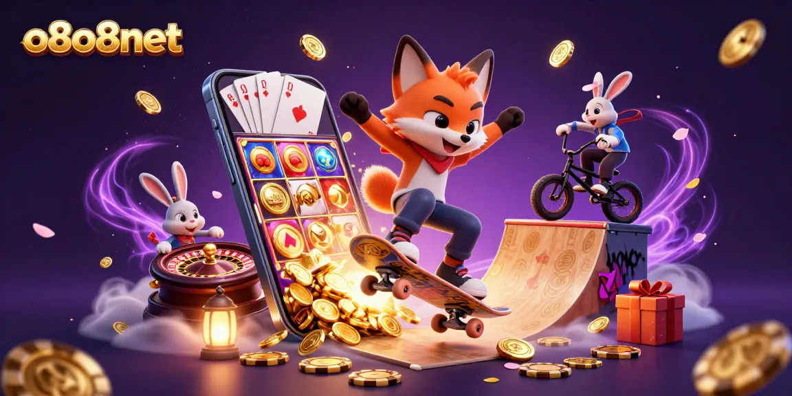 Experience thrilling gameplay with o8o8net's dynamic, cartoon-style casino illustration featuring vibrant characters.