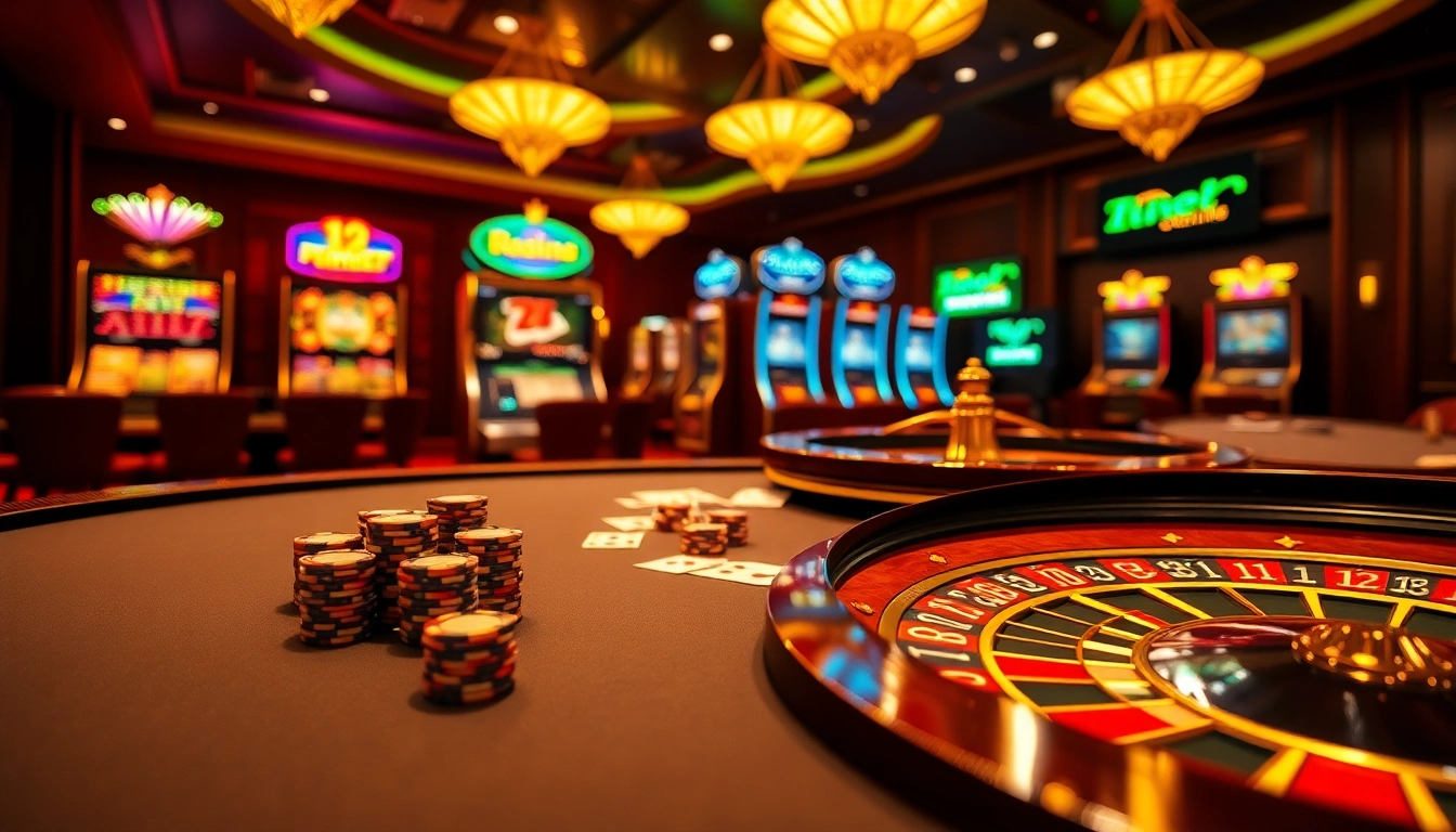 Experience the thrilling atmosphere of online gambling at loto188.gb.net with vibrant casino visuals.